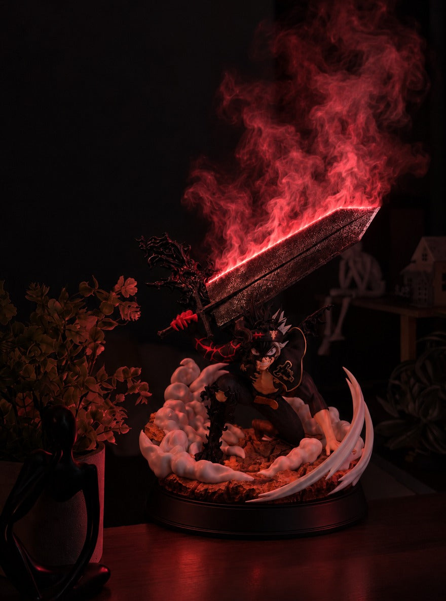 Asta Anti-Magic Sword Mist Diffuser Figure – lit with mist in a room at night | Black Clover