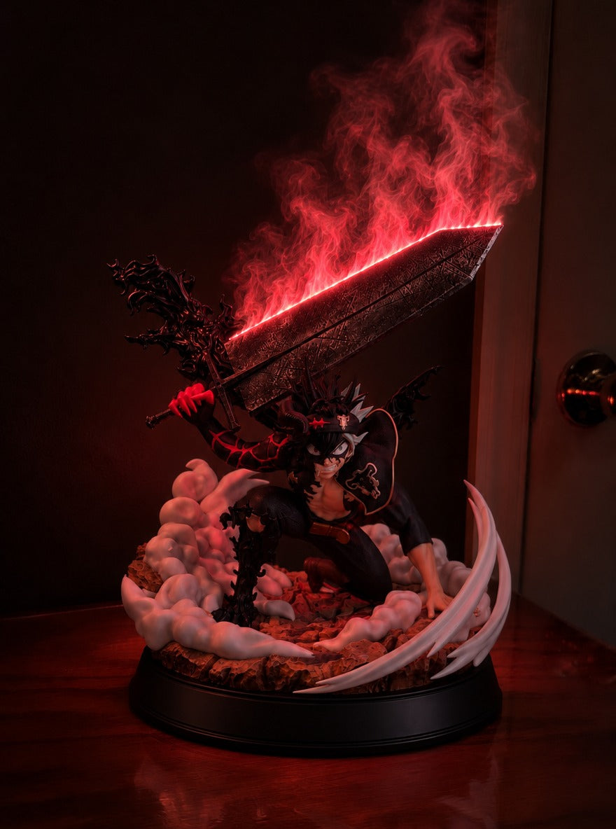 Asta Anti-Magic Sword Mist Diffuser Figure – lit with mist in a room at night | Black Clover