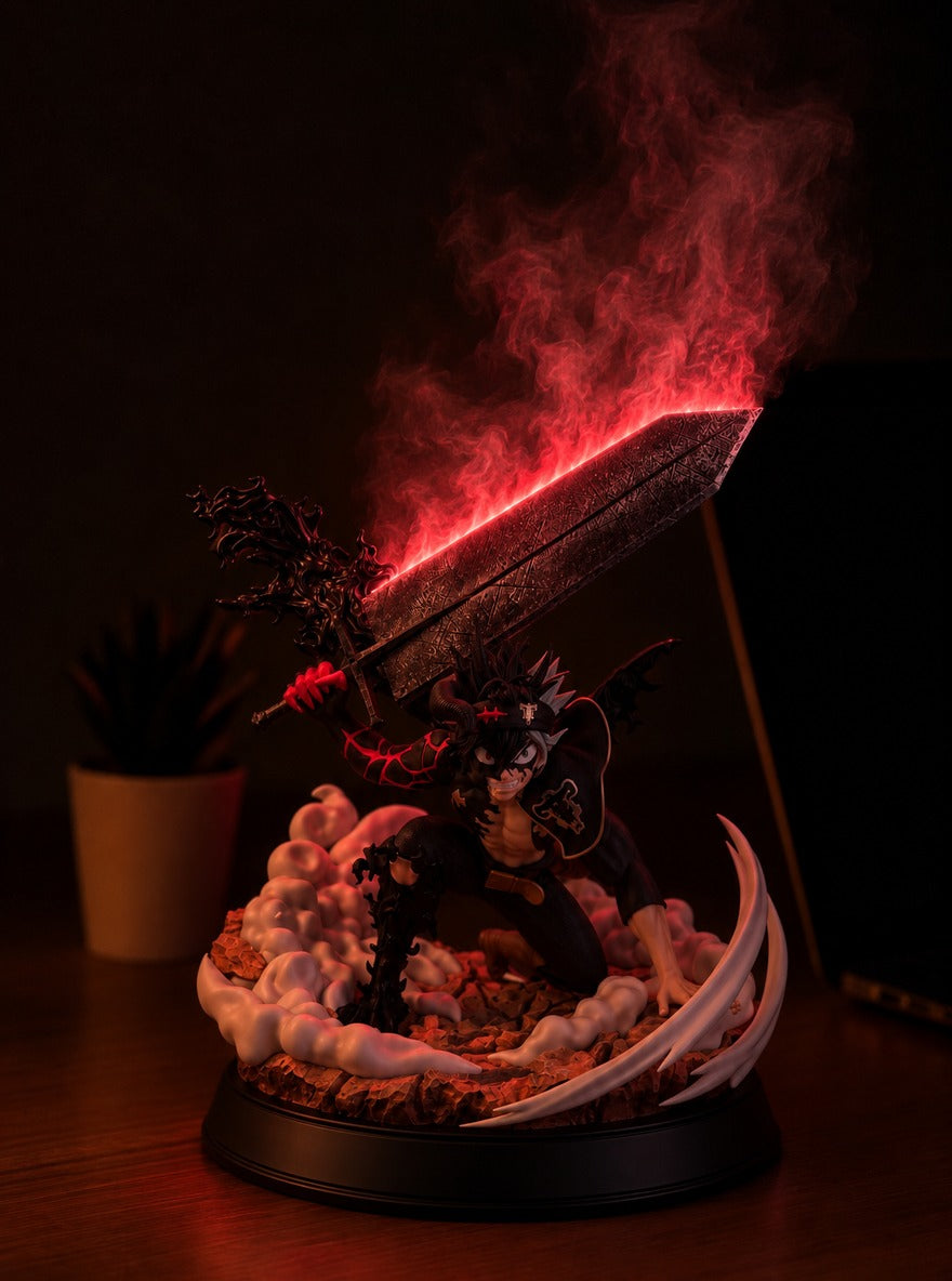 Asta Anti-Magic Sword Mist Diffuser Figure – lit with mist in a room at night | Black Clover