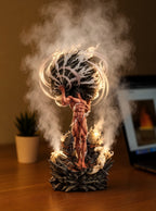 Attack Titan Steam Mist Diffuser Figure – lit with mist in a daylight room | Attack on Titan
