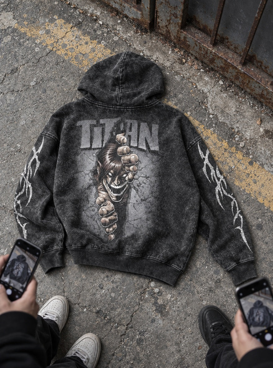 Eren Titan Breakout – Hoodie – flat-lay | Attack on Titan