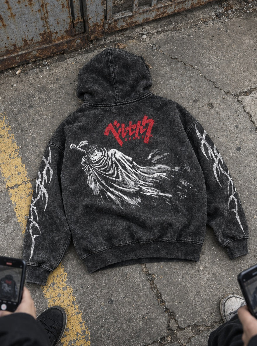 Guts Flowing Cloak – Hoodie – flat-lay | Berserk