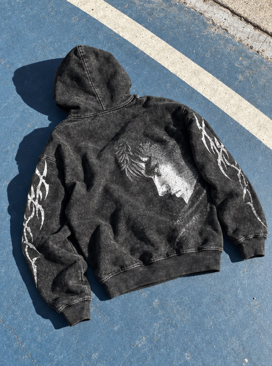 Bowed Head Guts – Hoodie – flat-lay | Berserk