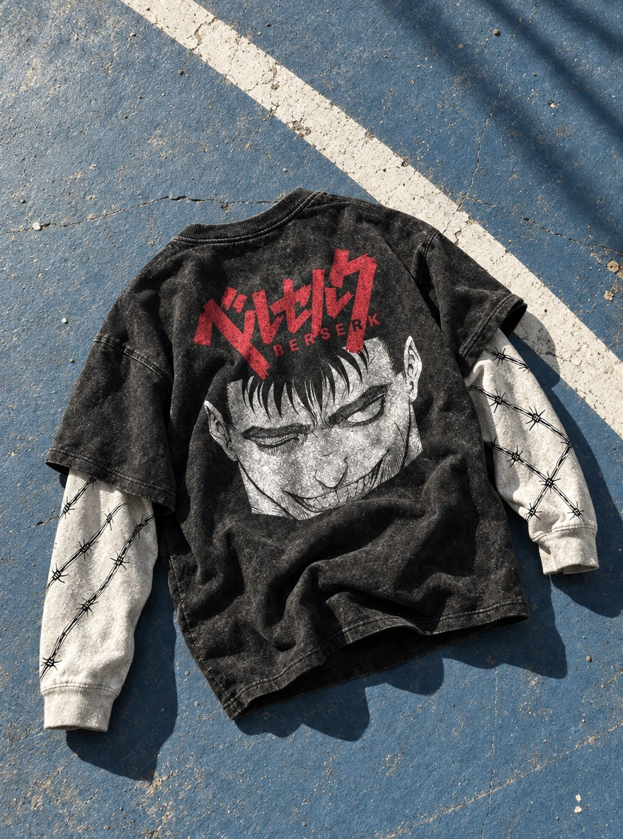 Guts Mad Grin – Double Sleeves – flat-lay | Berserk