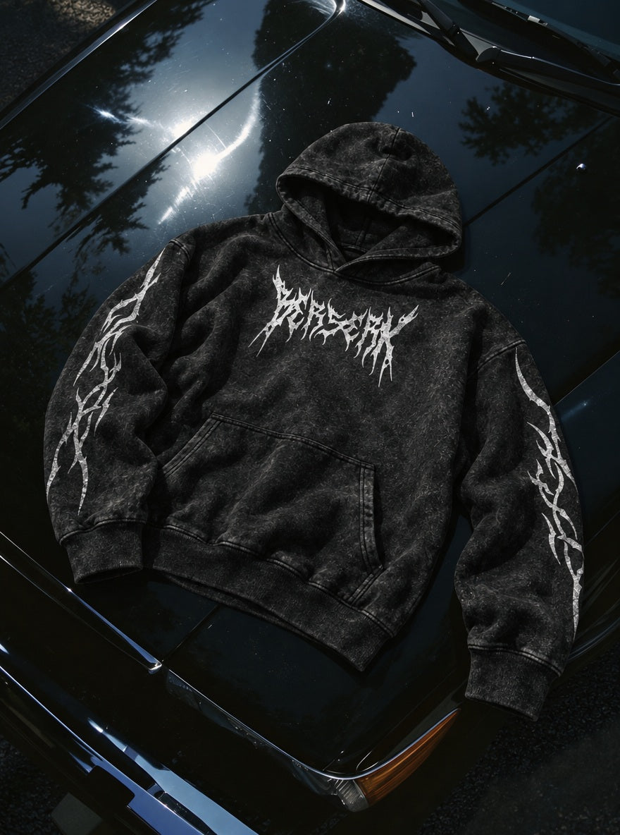 White Metal Logo – Hoodie – flat-lay | Berserk