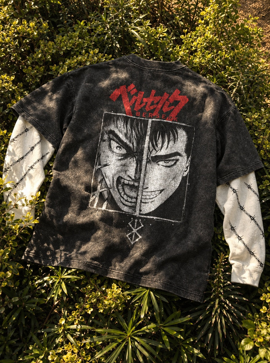 Split Face Guts – Double Sleeves – flat-lay | Berserk