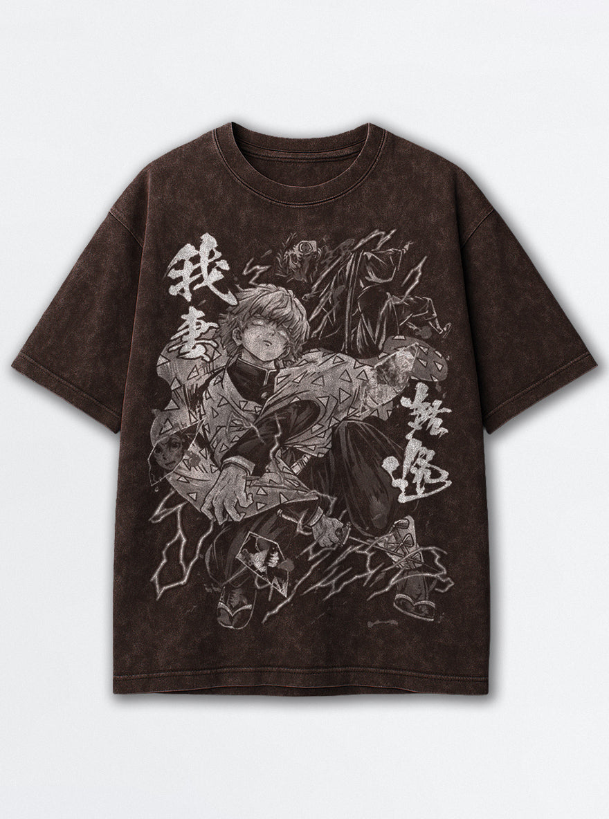 Zenitsu Lightning – Brown T-Shirt – mockup | Demon Slayer