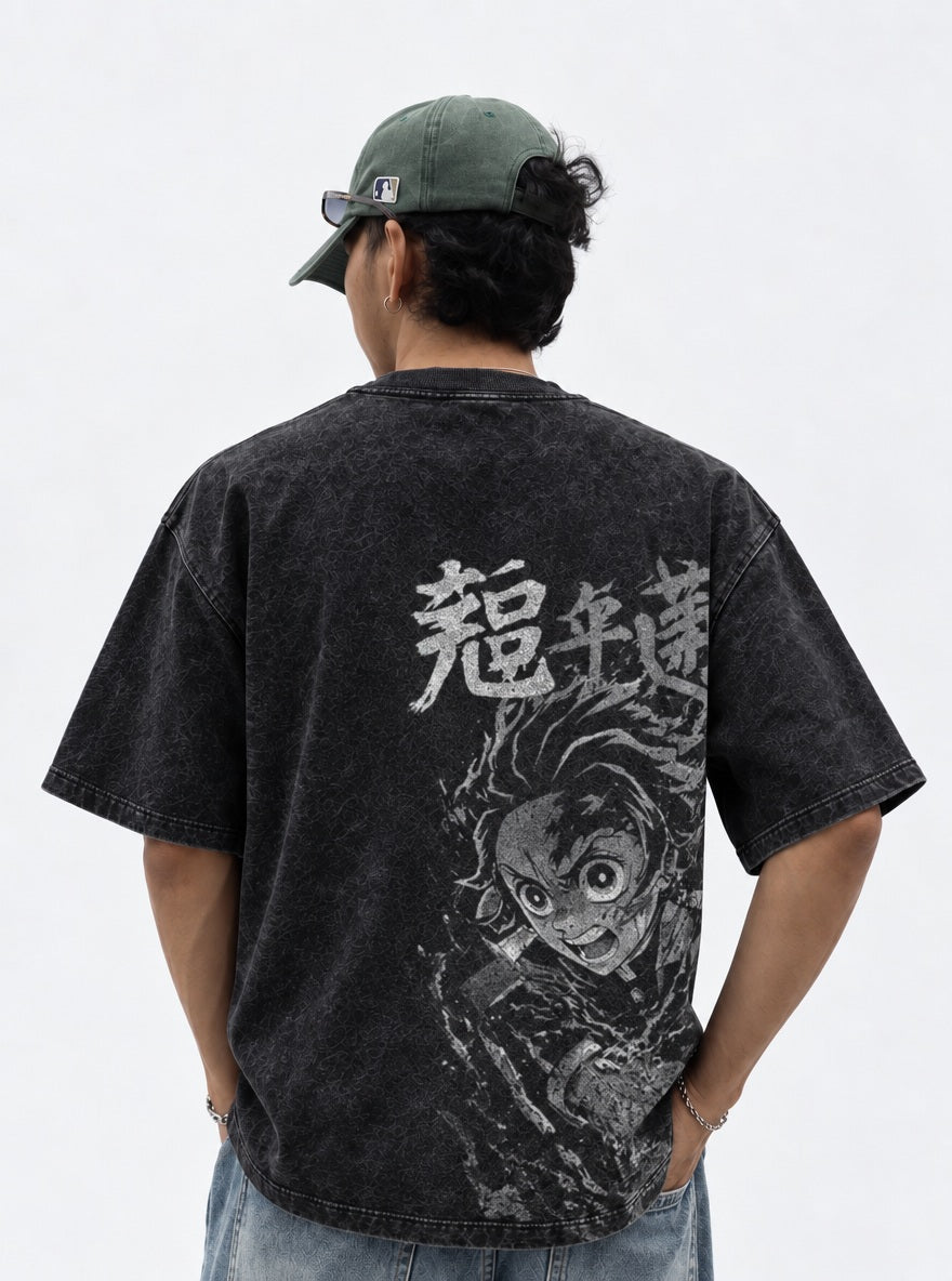 Tanjiro Mono – Black T-Shirt – model shot | Demon Slayer