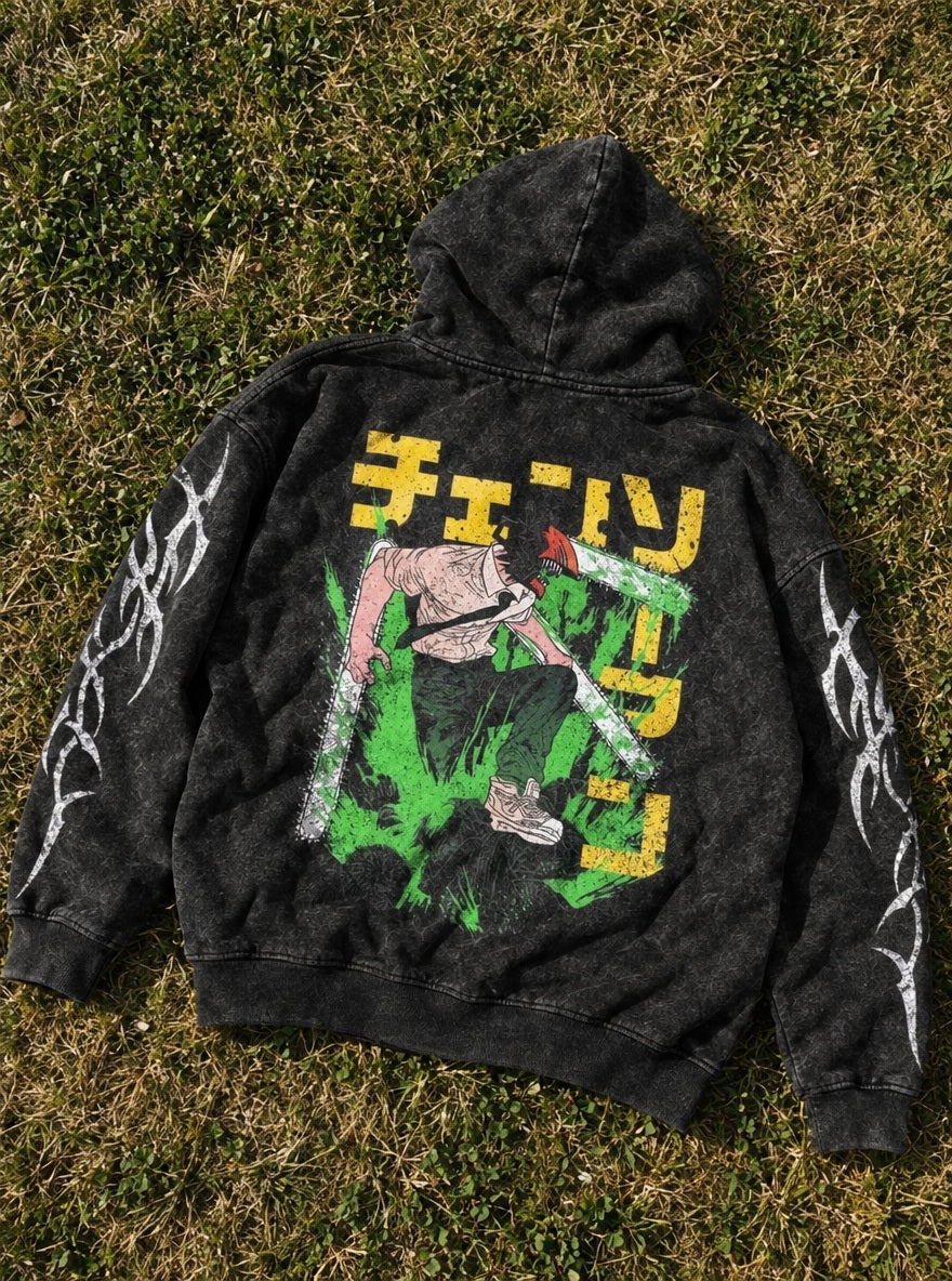 Denji Leap – Hoodie – flat-lay | Chainsaw Man