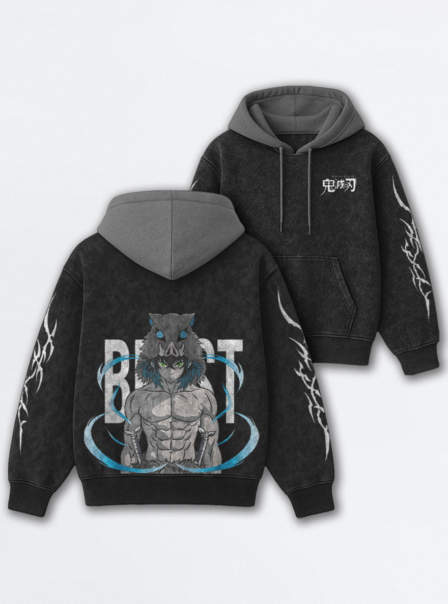Feral Mask – Black & Grey Hoodie – mockup | Demon Slayer
