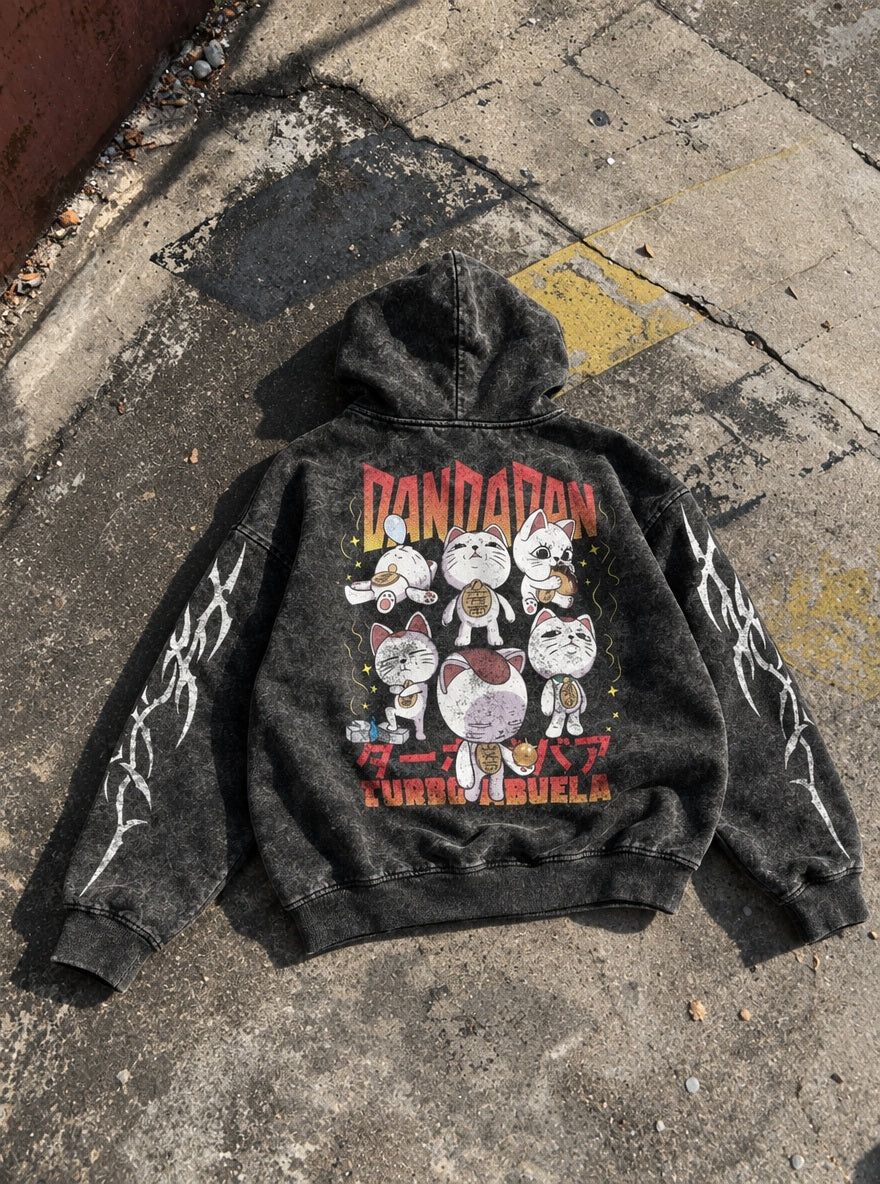 Turbo Granny Cats – Hoodie – flat-lay | Dandadan