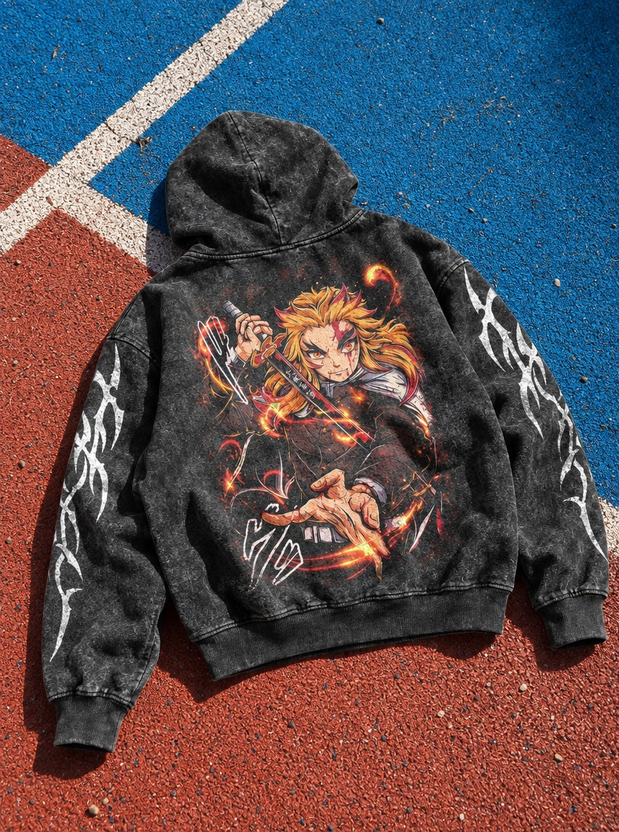 Rengoku Flame – Hoodie – flat-lay | Demon Slayer