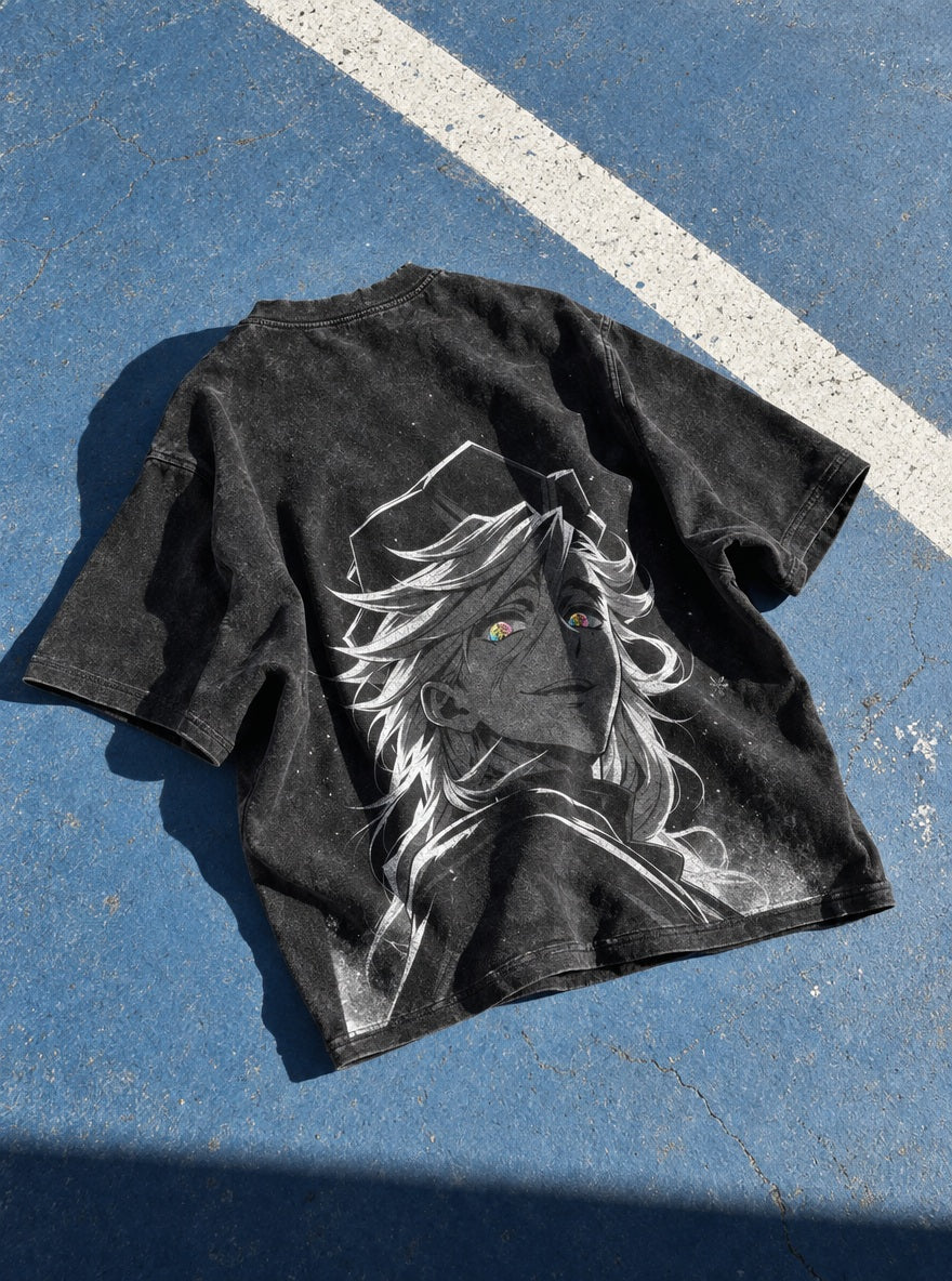 Doma Smile – Black T-Shirt – flat-lay | Demon Slayer