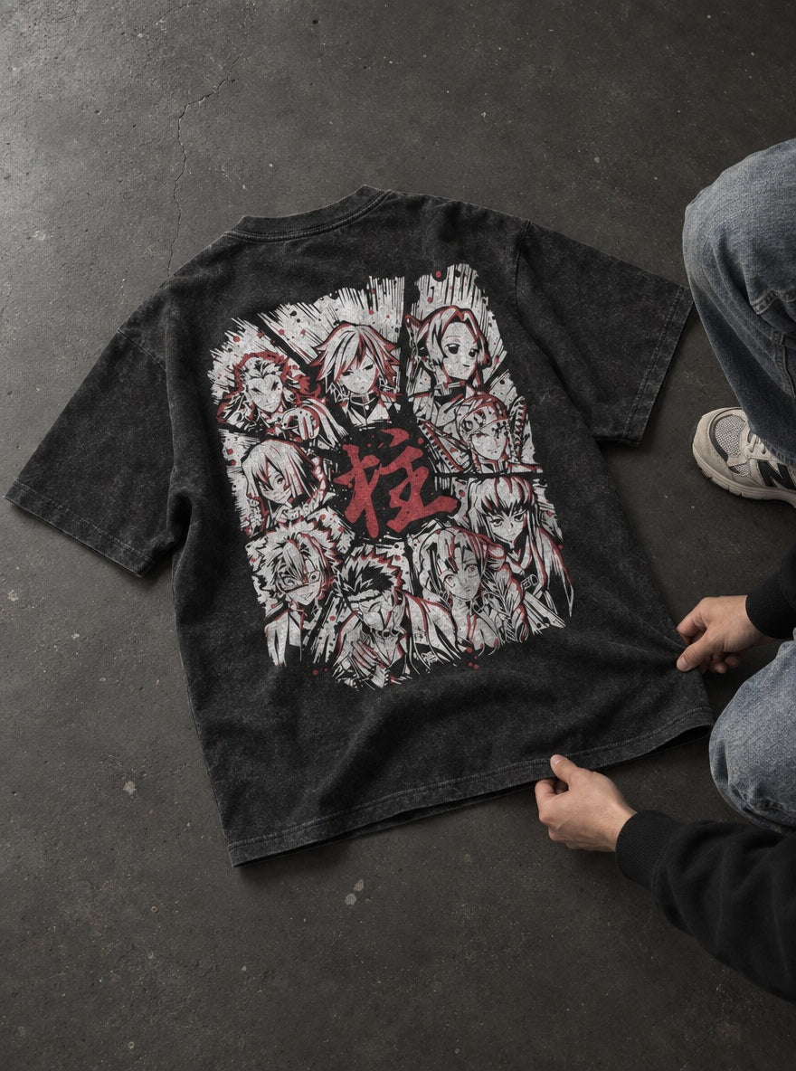 Hashira Group – Black T-Shirt – flat-lay | Demon Slayer