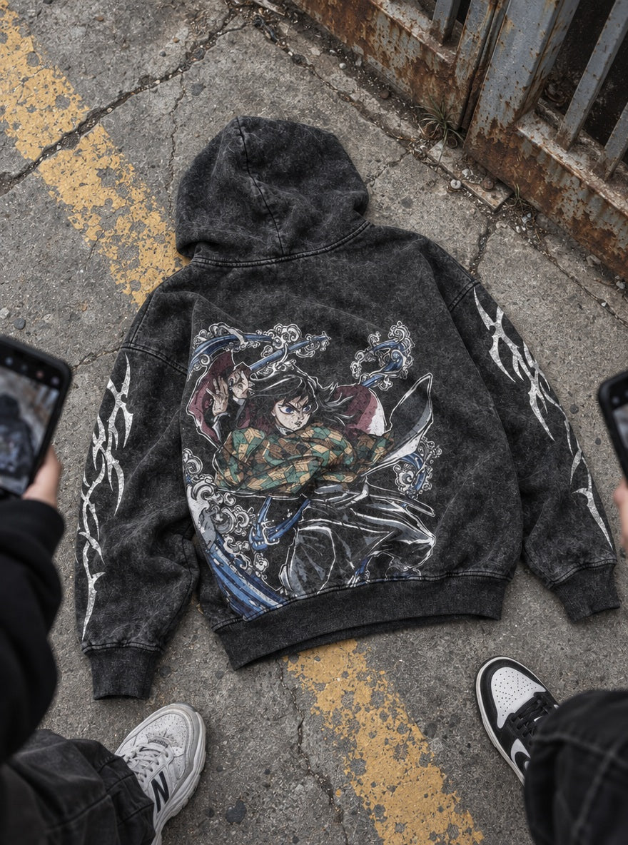 Giyu Strike – Hoodie – flat-lay | Demon Slayer