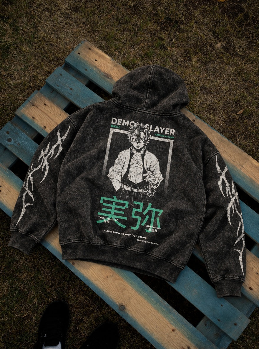 Sanemi Frame – Hoodie – flat-lay | Demon Slayer