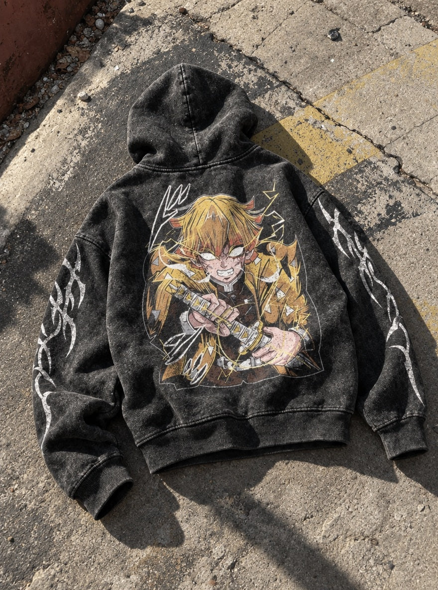Zenitsu Fury – Hoodie – flat-lay | Demon Slayer