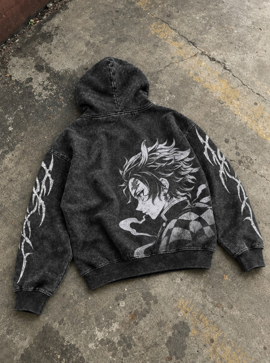 Tanjiro Resolve – Hoodie – flat-lay | Demon Slayer