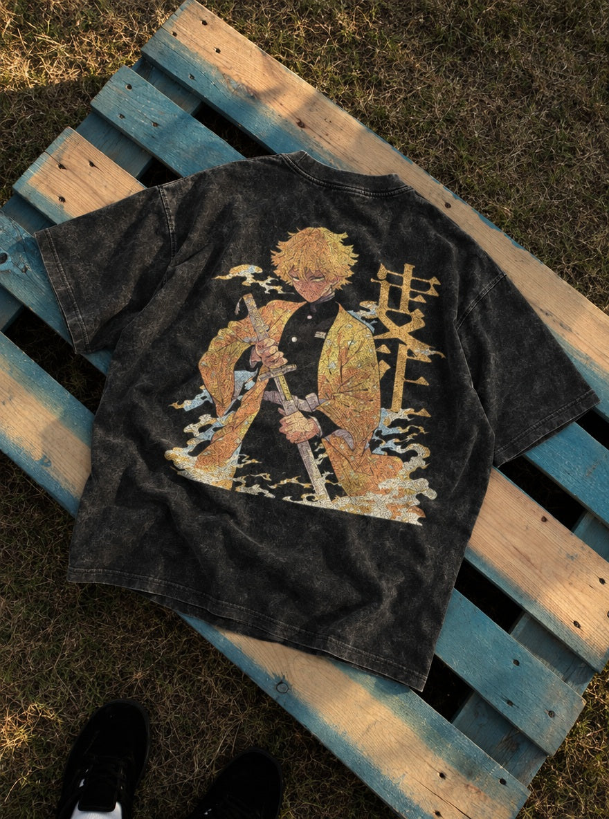 Thunderclap – Black T-Shirt – flat-lay | Demon Slayer