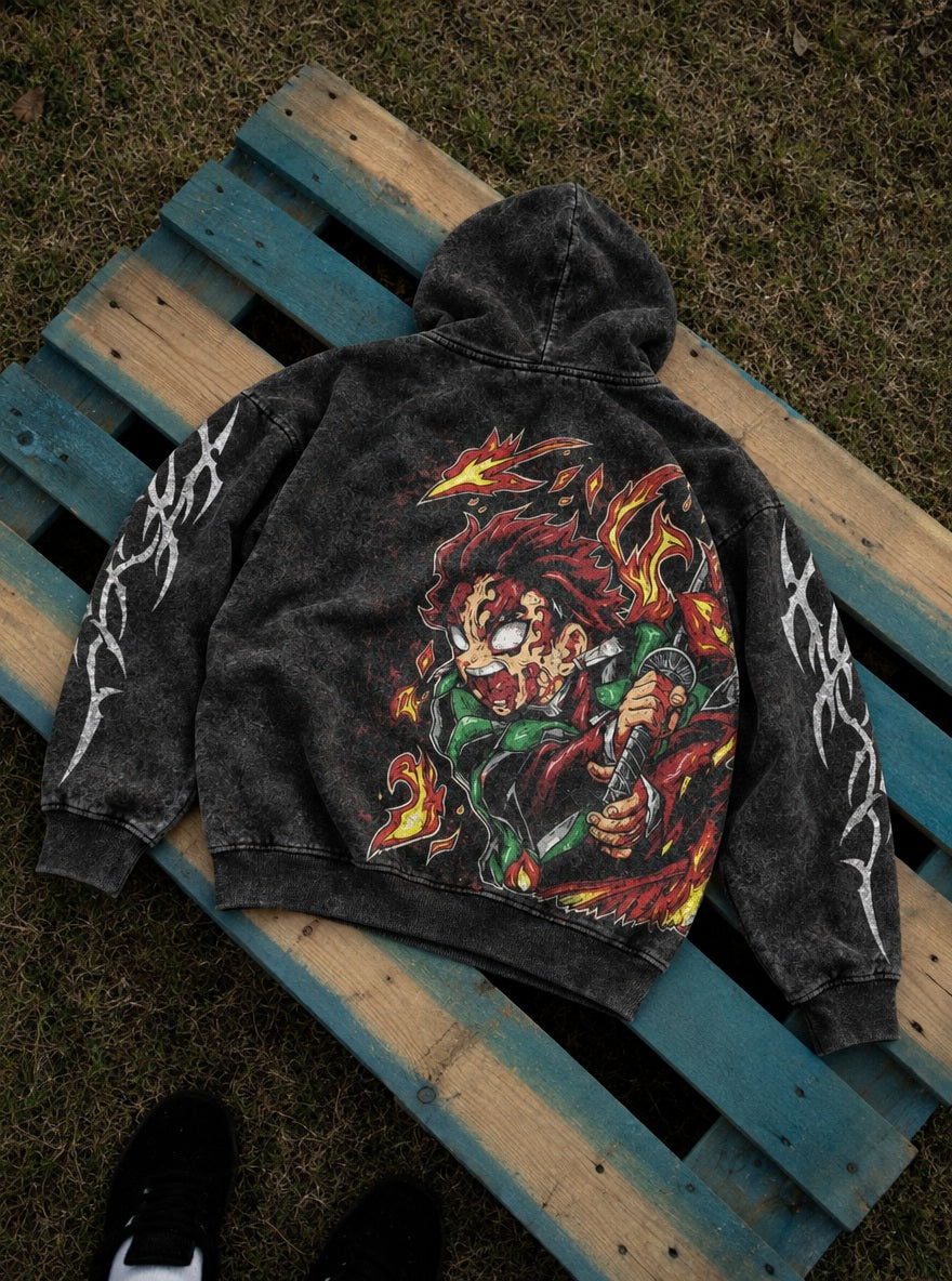 Tanjiro Inferno – Hoodie – flat-lay | Demon Slayer