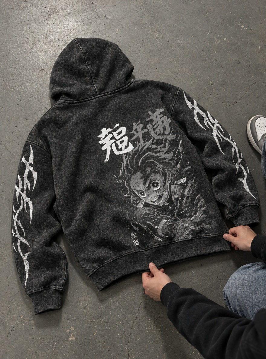 Tanjiro Mono – Hoodie – flat-lay | Demon Slayer