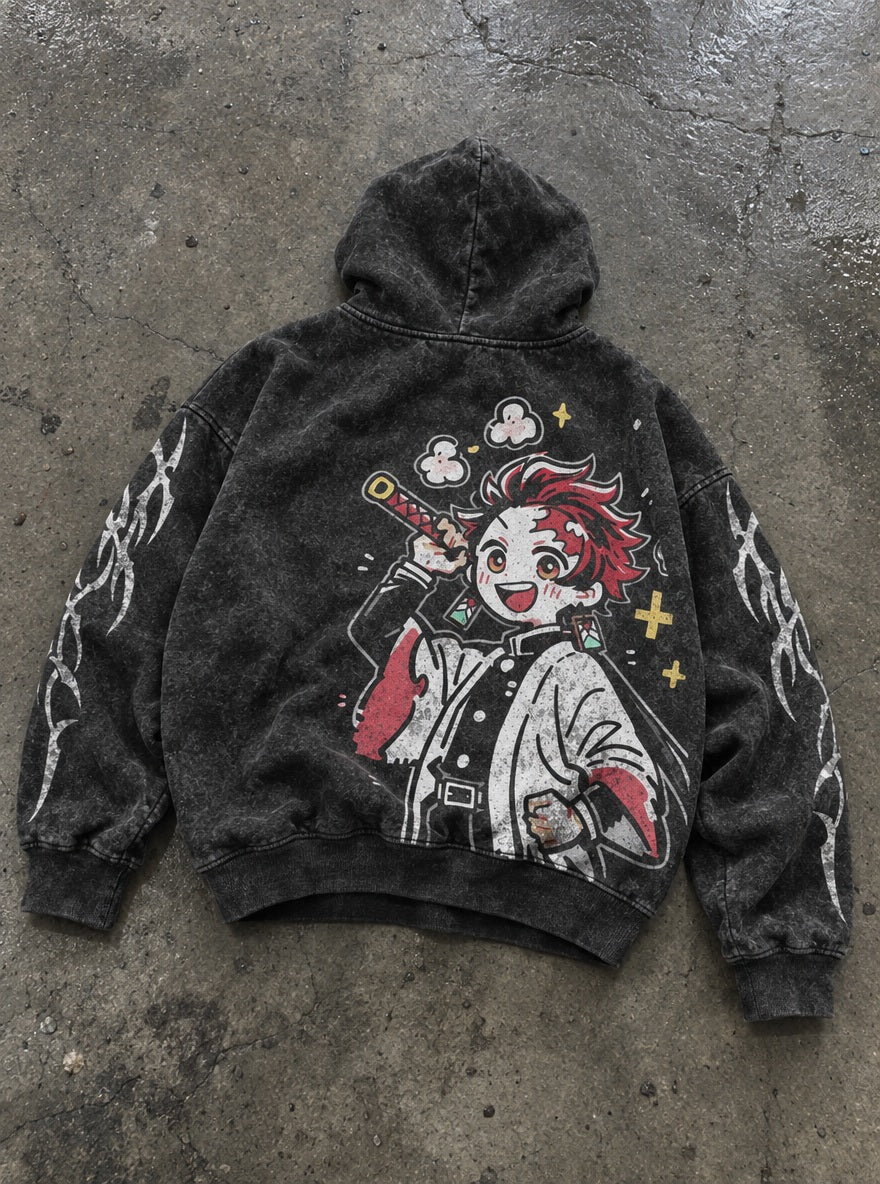 Tanjiro Chibi – Hoodie – flat-lay | Demon Slayer