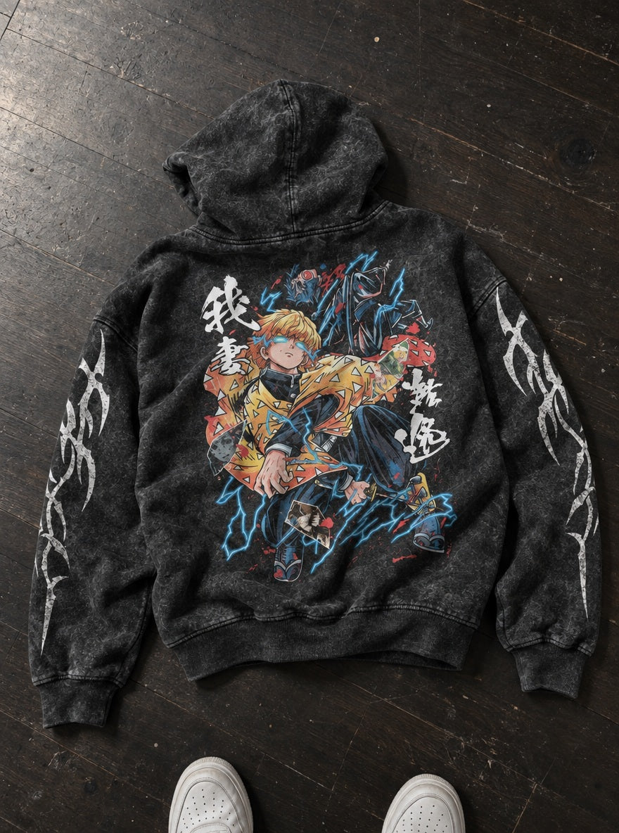 Zenitsu Lightning – Hoodie – flat-lay | Demon Slayer