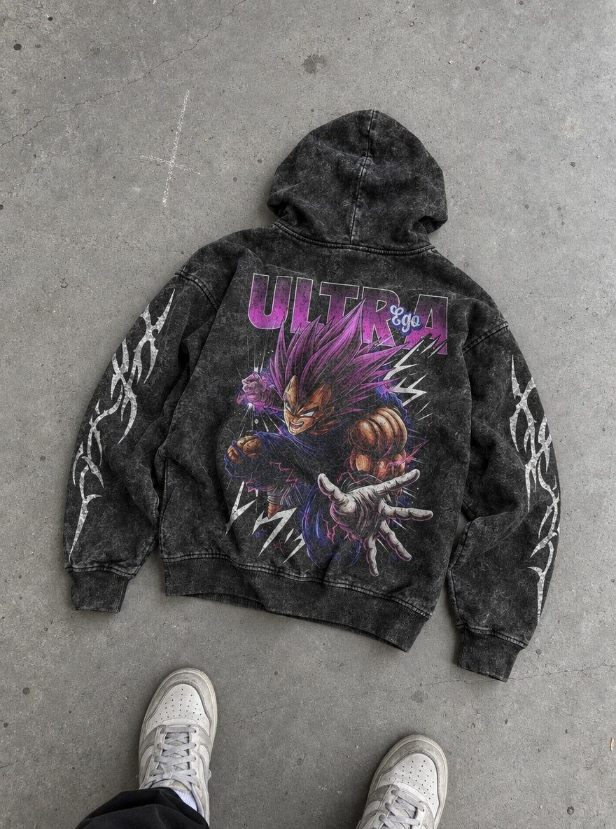Ultra Ego Vegeta – Hoodie – flat-lay | Dragon Ball