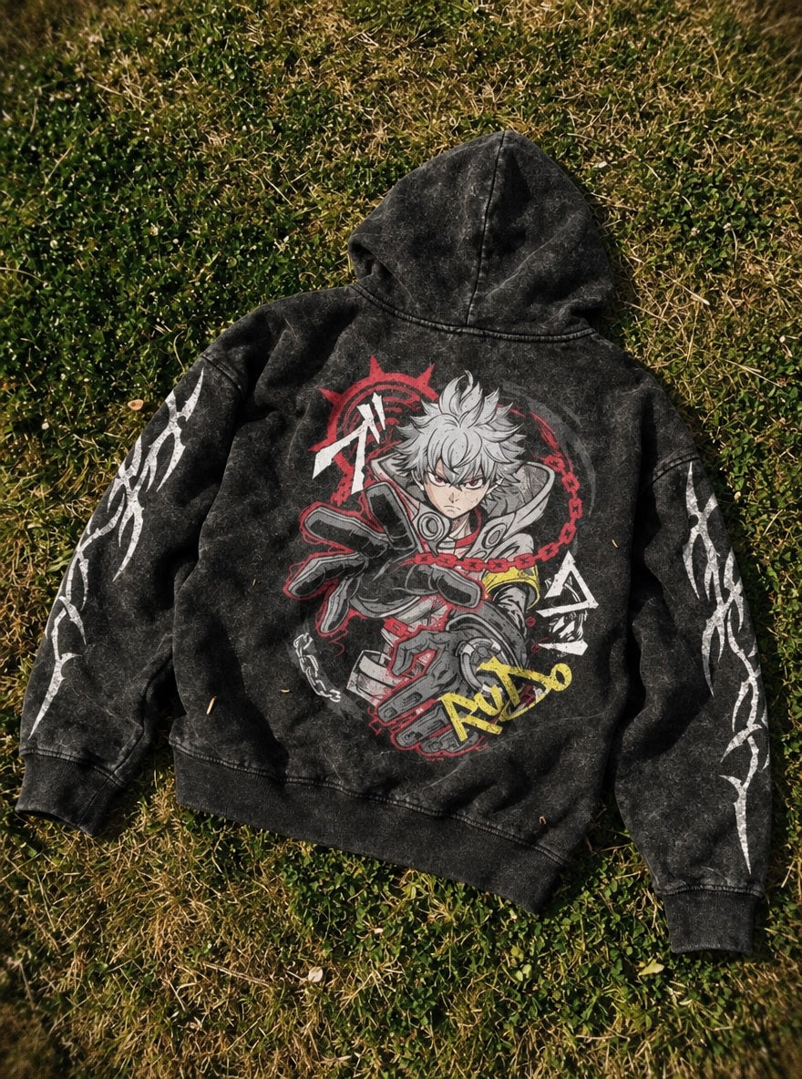 Rudo Chain Grip – Hoodie – flat-lay | Gachiakuta