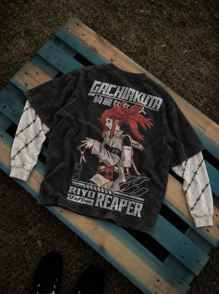 Riyo Reaper – Double Sleeves – flat-lay | Gachiakuta