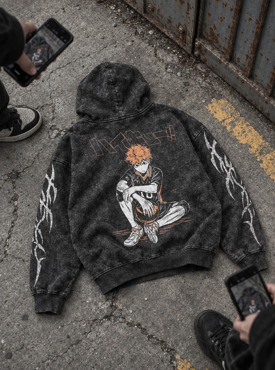Hinata Courtside – Hoodie – flat-lay | Haikyuu