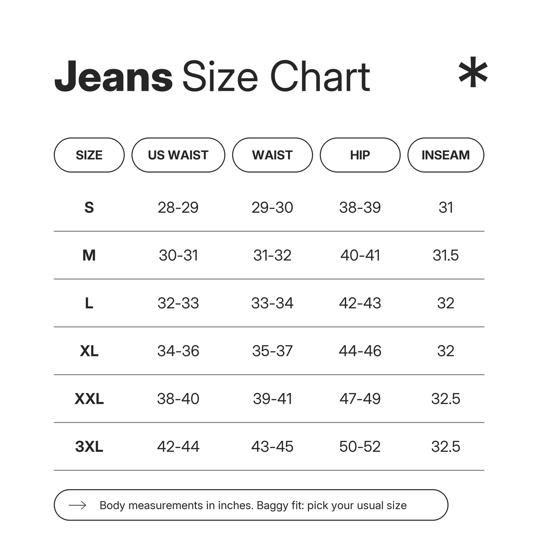 Jeans size chart