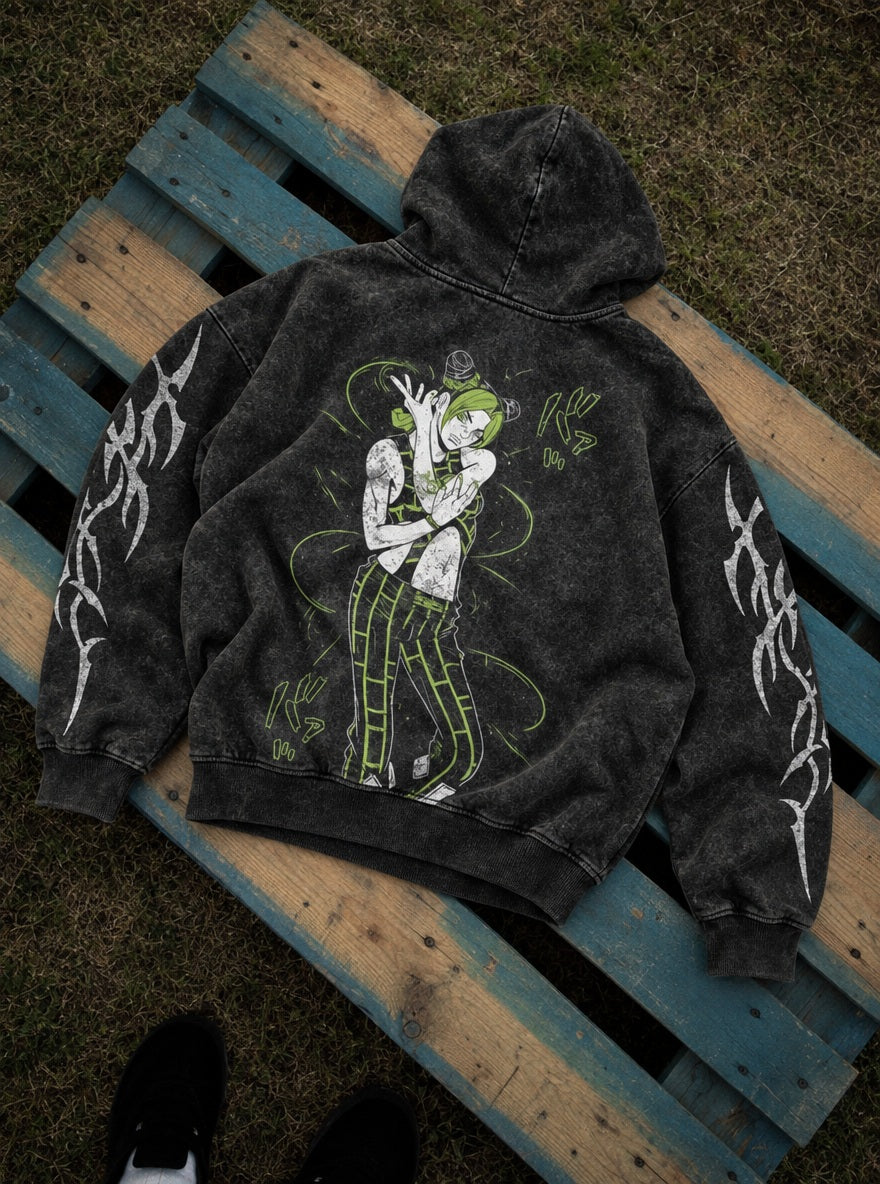 Jolyne Stone Free – Hoodie – flat-lay | JoJo