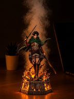 Levi Ackerman Mist Diffuser Figure – lit with mist in a room at night | Attack on Titan