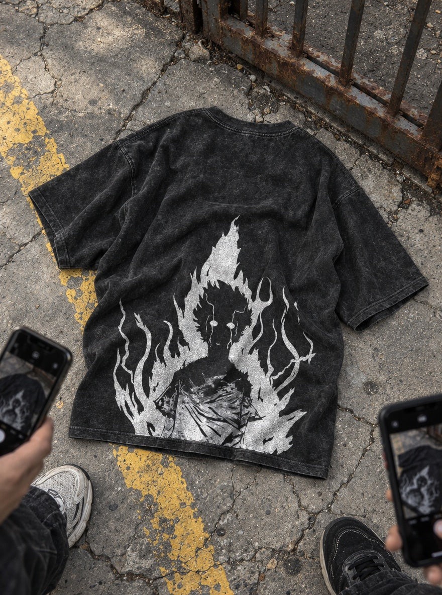 Mob White Flame – T-Shirt – flat-lay | Mob Psycho 100