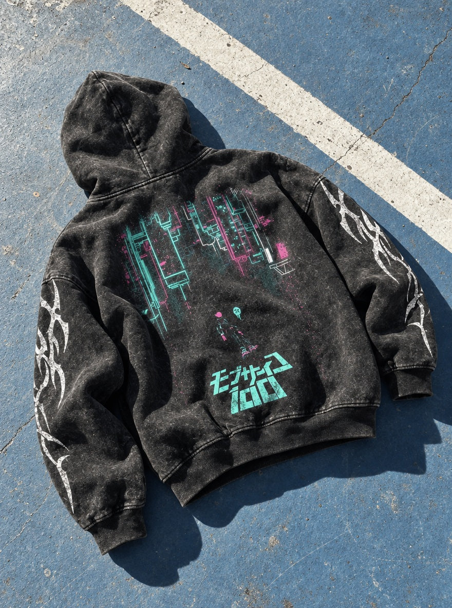 Mob Neon City – Hoodie – flat-lay | Mob Psycho 100