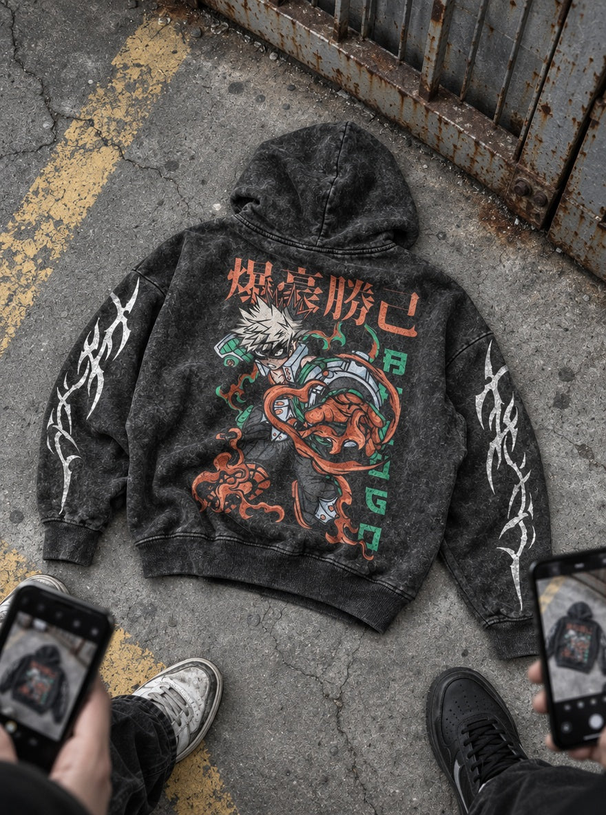 Bakugo Blast – Hoodie – flat-lay | My Hero Academia