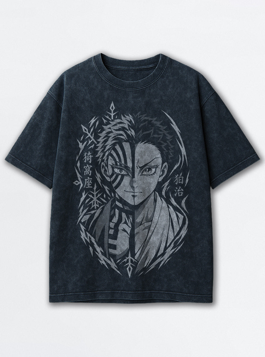 Akaza Duality – Navy Blue T-Shirt – mockup | Demon Slayer