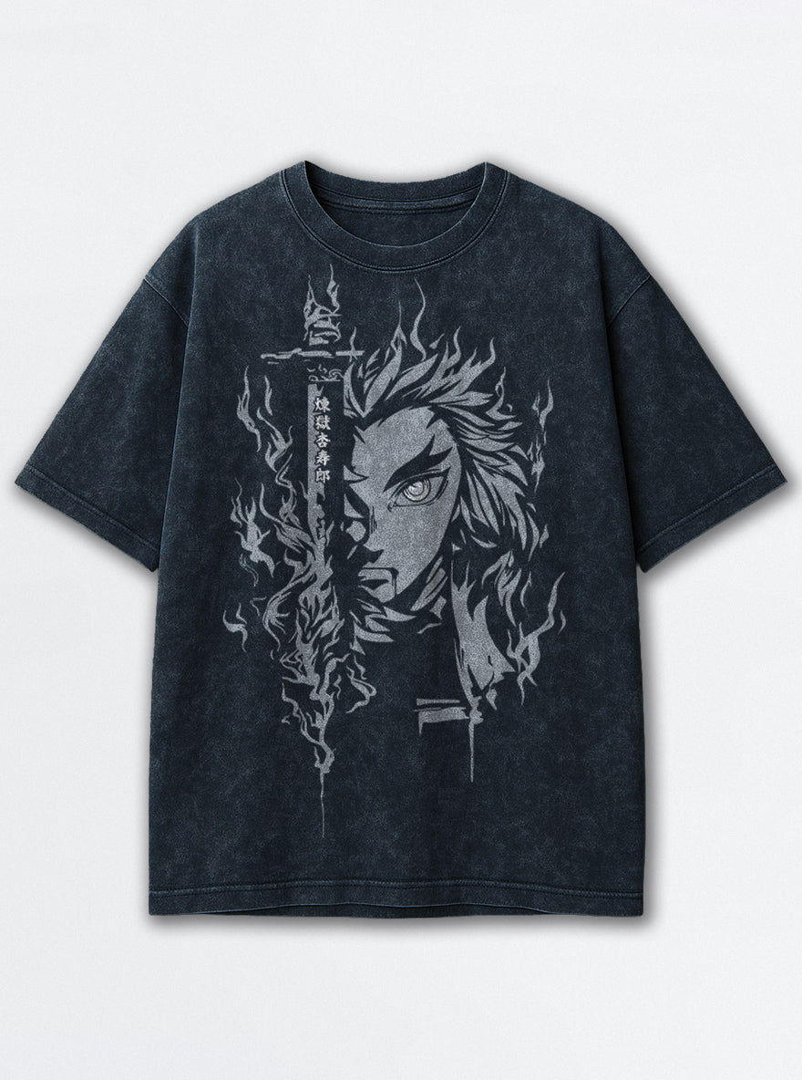 Rengoku Ember – Navy Blue T-Shirt – mockup | Demon Slayer