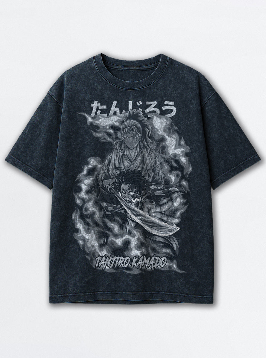 Flame Bond – Navy Blue T-Shirt – mockup | Demon Slayer