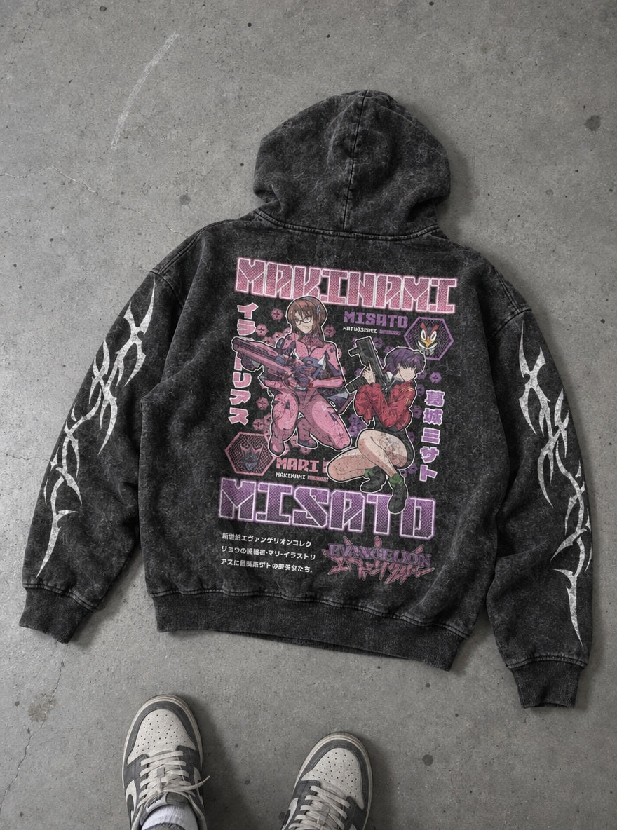 Mari & Misato – Hoodie – flat-lay | Neon Genesis Evangelion