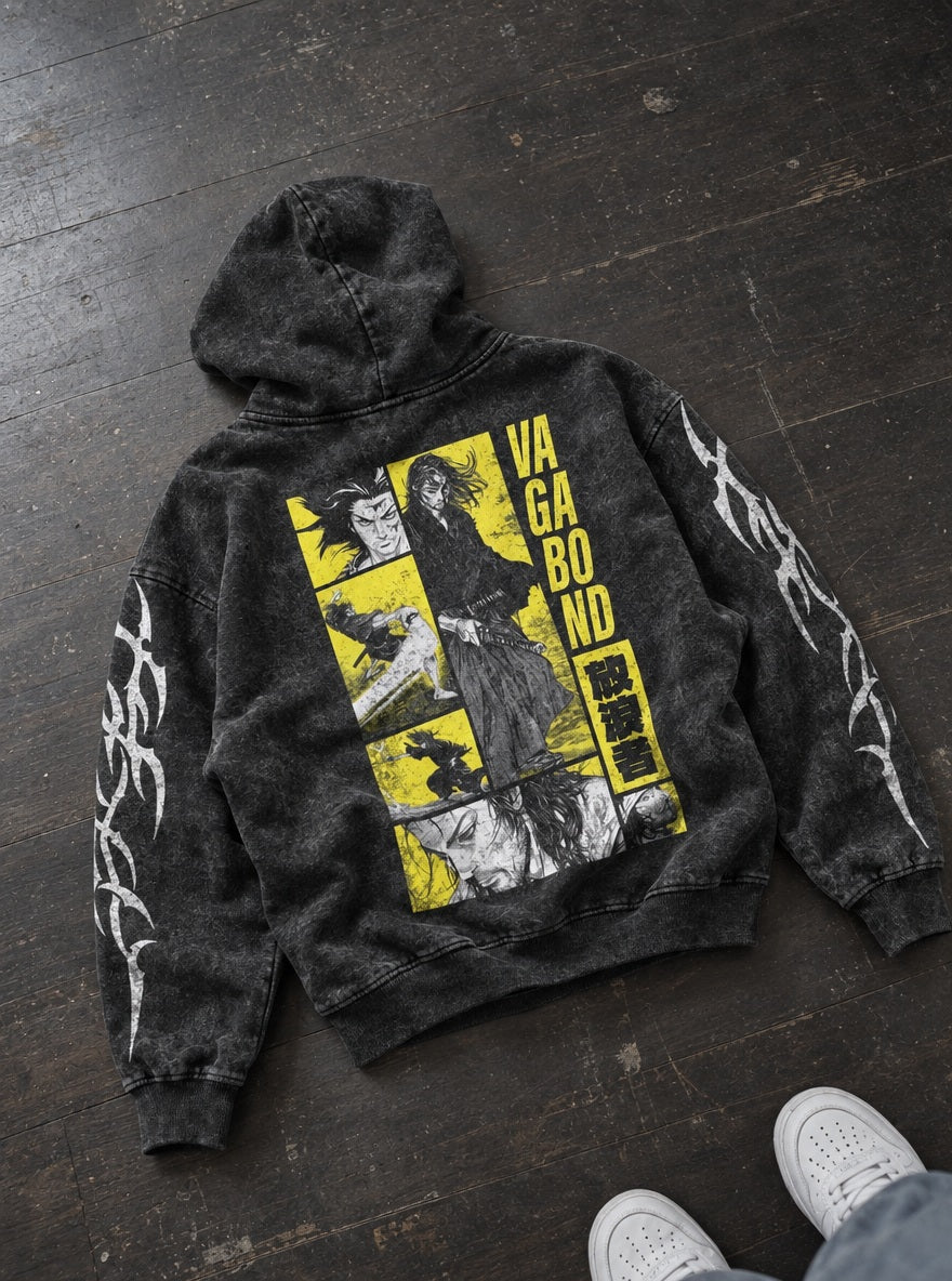 Musashi Yellow Panels – Hoodie – flat-lay | Vagabond