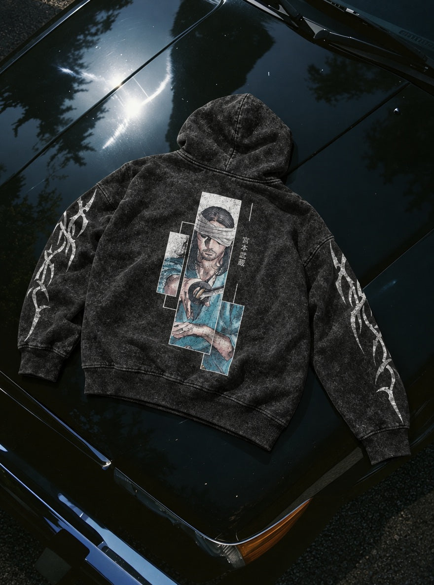 Blindfold Musashi – Hoodie – flat-lay | Vagabond