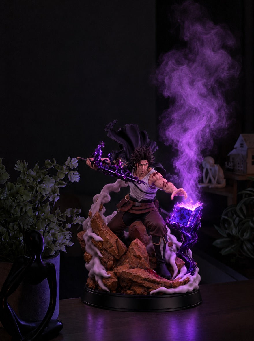 Yami Sukehiro Dark Magic Mist Diffuser Figure – lit with mist in a room at night | Black Clover