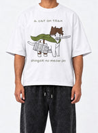 A Cat on Titan – White Tee – model shot | Meme Tees