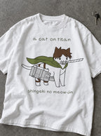 A Cat on Titan – White Tee – flat-lay | Meme Tees