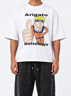 Arigato Dattebayo – White Tee – model shot | Meme Tees
