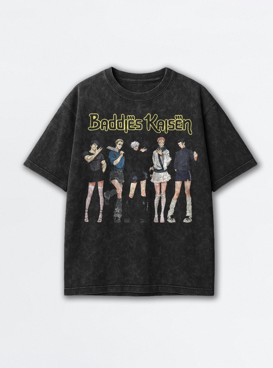 Baddies – Black Acid Wash Tee – mockup | Meme Tees