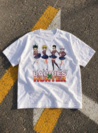 Baddies x Hunter – White Tee – flat-lay | Meme Tees
