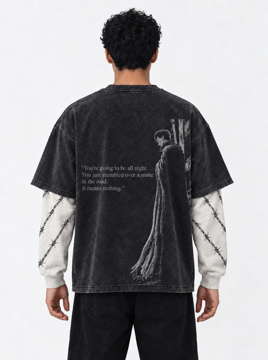 Guts Quote – Double Sleeves – model shot | Berserk